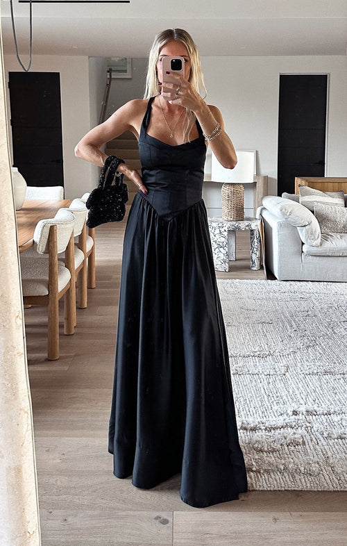 Abigail Maxi Dress ~ Black Luxe Satin
