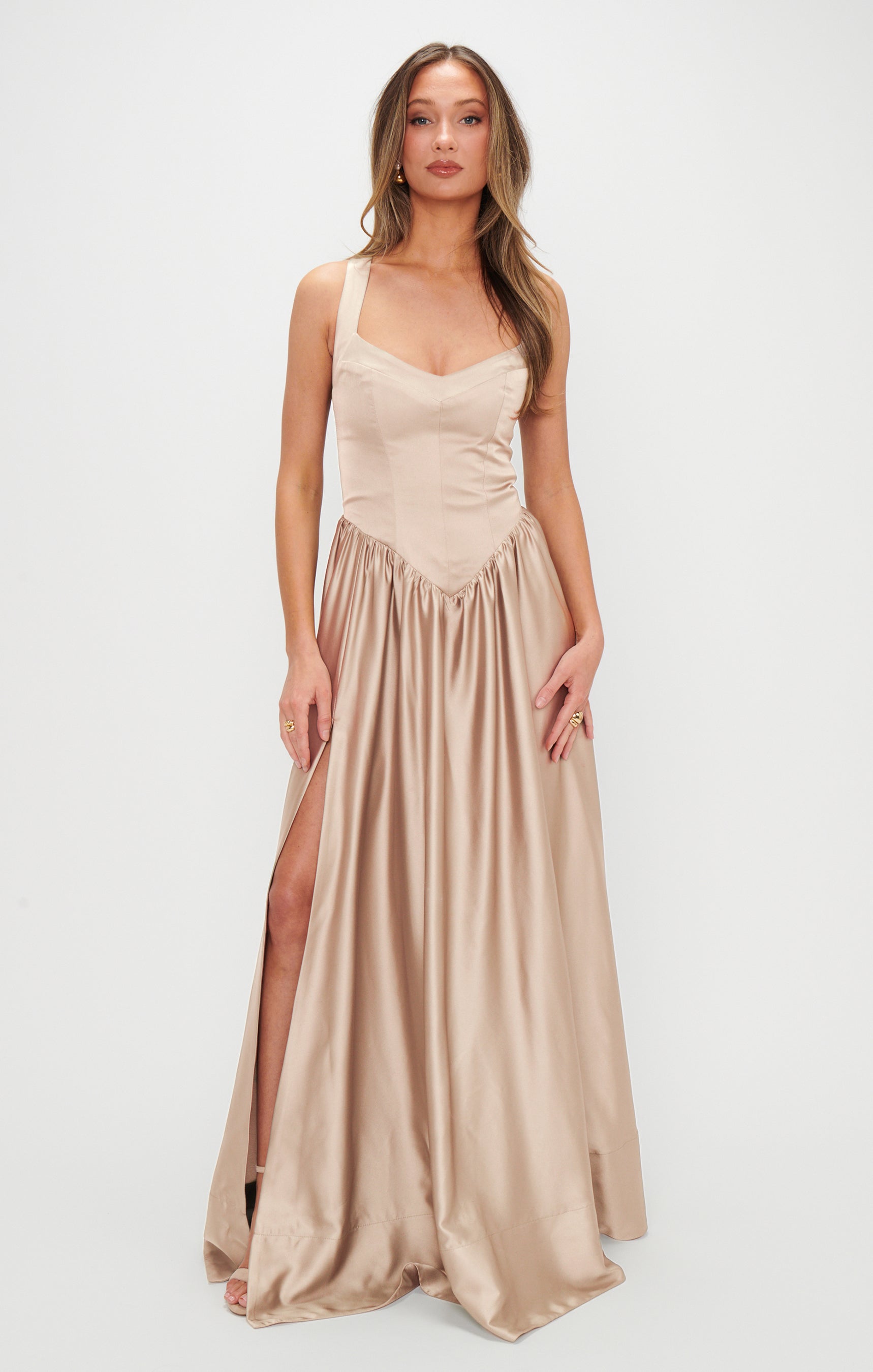 Abigail Maxi Dress ~ Champagne Luxe Satin